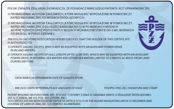 jak wygląda patent żeglarza jachtowego