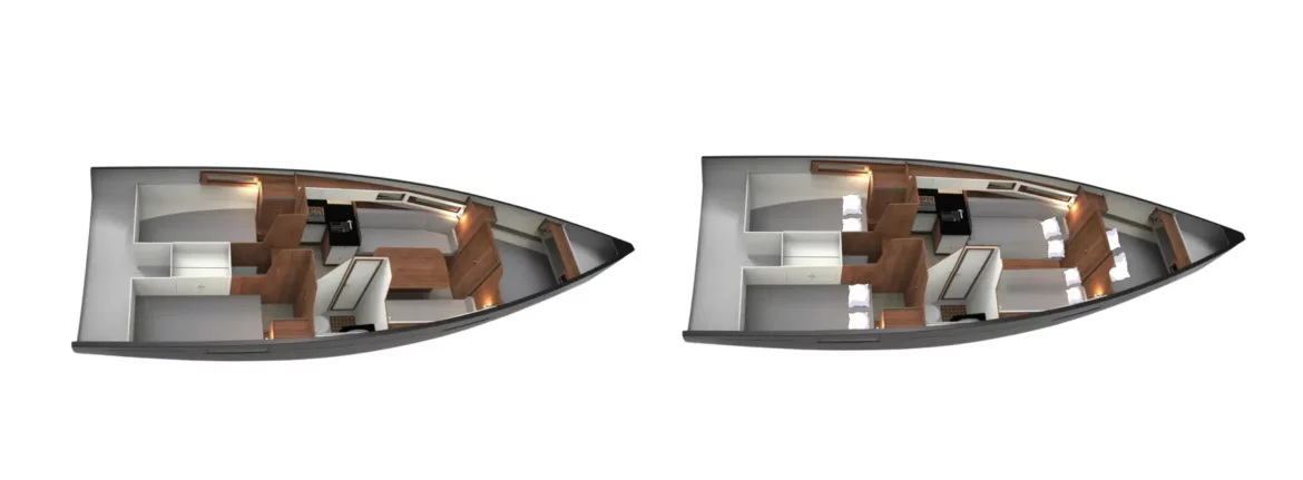 plan wnętrza – jacht Maxus 34 plan wnętrza jachtu Maxus 34 czarter na Mazurach